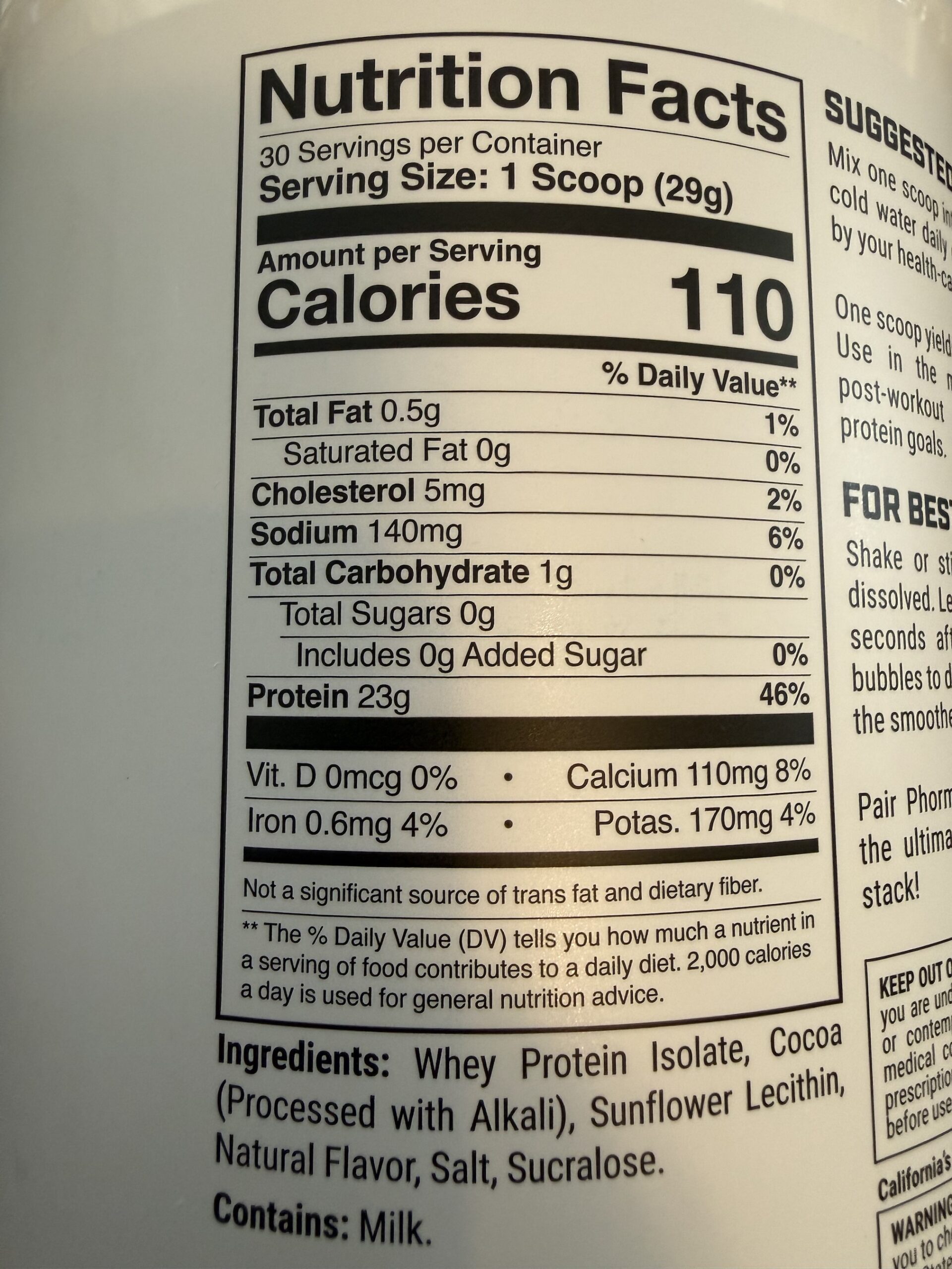 Phormula 1 nutrition facts and supplement facts panel